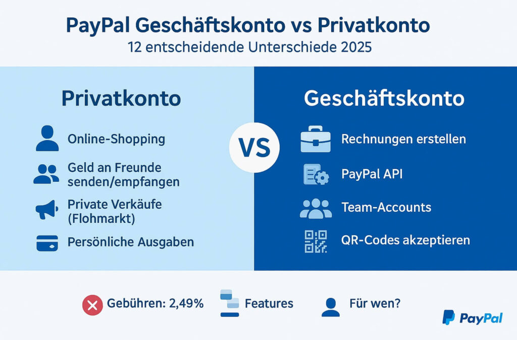 PayPal Geschäftskonto Privatkonto Unterschied